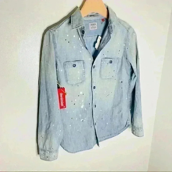 Denimist Denim Chambray Workwear Shirt Sommerset Indigo Paint Splatter - Picture 8 of 9